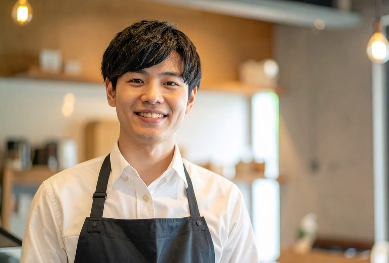 カフェで働く男性スタッフ